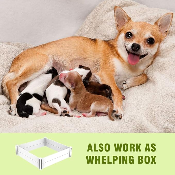 Raised Garden Bed Kit 4'x4' Outdoor Above Ground Planter Box for Growing Vegetables Flowers Herbs, DIY Gardening, Whelping Pen and More, Screwless White Vinyl Garden Bed with Grid