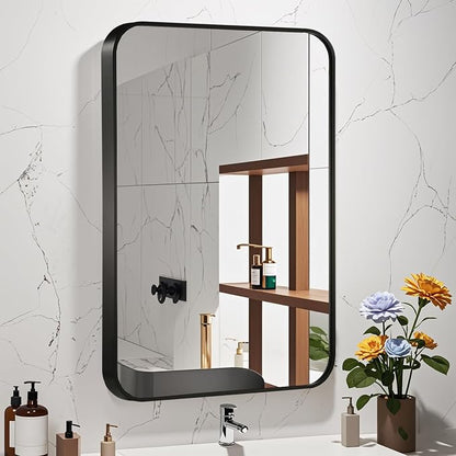 22x30 Inch Black Wall Mirror for Bathroom, Brushed Metal Framed Mirror - Image 2