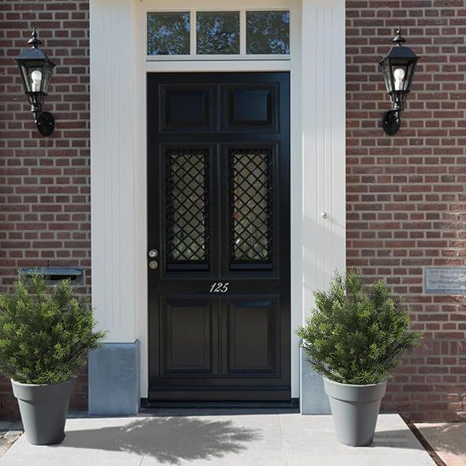 momoplant 31 Inch Tall Artificial Cedar Topiary Tree Set of 2 Faux Cypress Evergreen Potted Plants for Outdoor & Indoor Decor