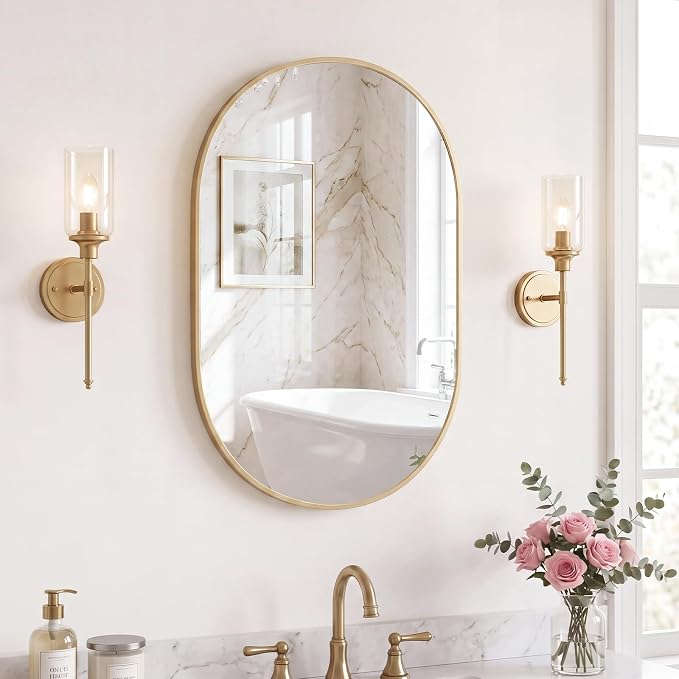 DUMOS 20" x 30" Oval Bathroom Mirror, Tempered Glass, Morden Vanity Mirror - Image 2