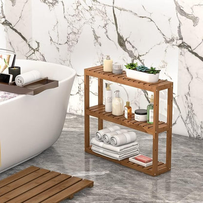 Domax Bamboo Bathroom Shelf 3-Tier Wall Mount Storage Rack Multifunctional - Image 4