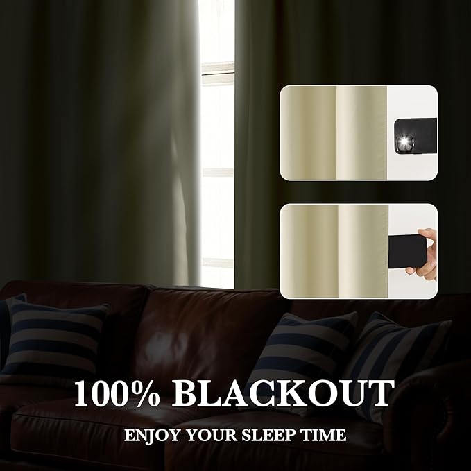 RYB HOME Bedroom Blackout Curtains 72 inches Long, 100% Blackout Thermal - Image 4