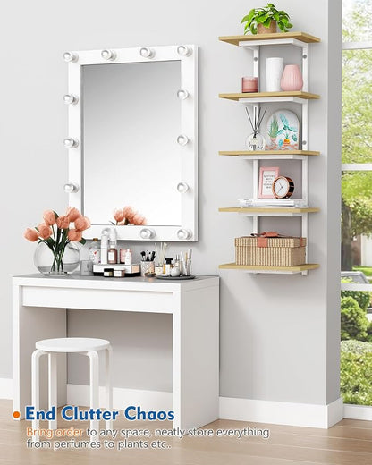Harwaya White and Natural Tiered Wall Shelf Unit, 5 Tier Display Floating - Image 7