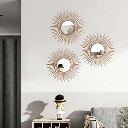 3 Pack Metal Mirrors for Wall Sunburst Wall Mirrors Home Décor Decorative - Image 4