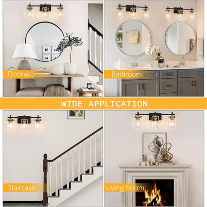 3-Lights Black and Gold Bathroom Light Fixtures Over Mirror, Modern Brushed - Image 7