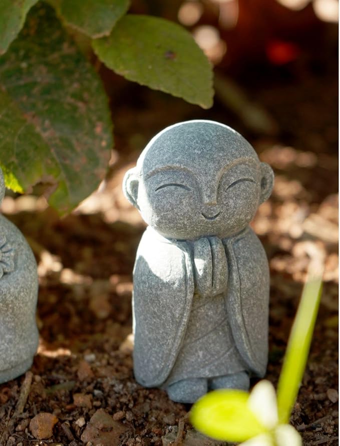 OwMell Japanese Jizo Monk Statue Praying, Buddha Jizo Statue Figurine Memorial Statue Aquarium Decoration for Garden Outdoor Ornament 2.6" - Namaste