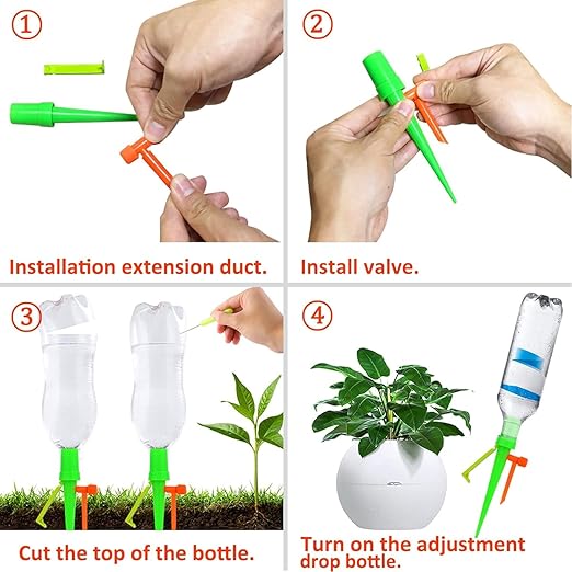 Upgrade Self Watering Planter Insert, Self Watering Spike with Long Dripper & Valve Switch, Adjustable Plant Watering Devices, Automatic Watering System for Outdoor & Indoor Plants (12, Green+Orange)