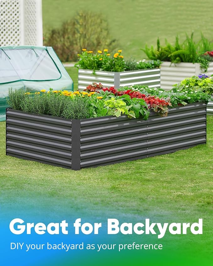Quictent Galvanized Raised Garden Bed 6x3x2 Ft Metal Planter Box Bottomless for Backyard Outdoor, Include 1 pc Tomato Cage (Dark Gray)