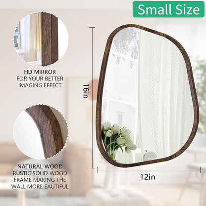 Asymmetrical Accent Mirror for Wall Irregular Oval Wood Frame Modern Unique - Image 7