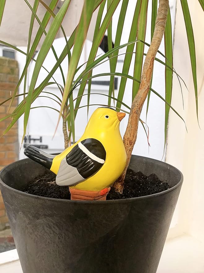 Terracotta Plant Self Watering Spikes - Set of 3 Terracotta Self Watering Bulbs, Self Watering Stakes, Self Watering Globes for Pot Plants (Birds Painted, Large)