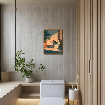 Funny Frog Bathroom Wall Art, Cute Japanese Frog in Toilet Wall Decor, - Image 2