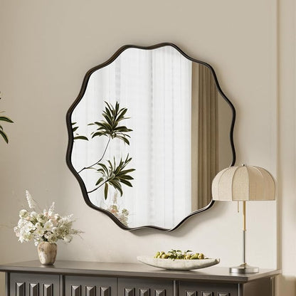 VooBang Black Scalloped Circle Mirror, Hanging Leaning by VooBang