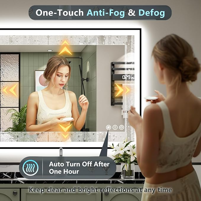 48x32 Black Framed LED Bathroom Mirror - Image 6