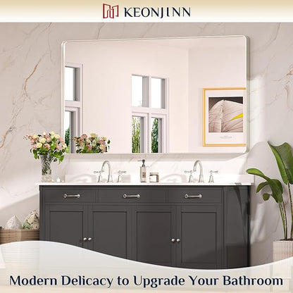 Keonjinn Brushed Nickel Mirror 60 x 36 Inch Large Silver Bathroom Mirror - Image 2