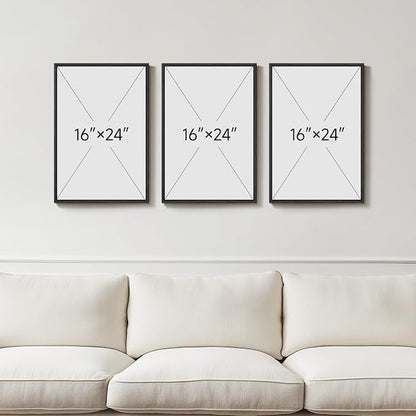 Framed Blue and Grey Abstract Wall Art, 3 Piece Modern Canvas Prints Paintings - Image 3