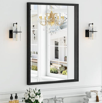 Syndra Black Wood Frame Bathroom Mirror, Waterproof Slim Deep Frame, by Syndra