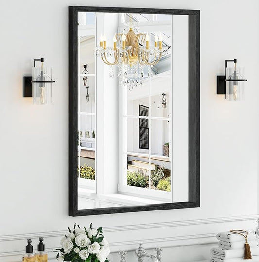 Syndra Black Wood Frame Bathroom Mirror, Waterproof Slim Deep Frame, by Syndra