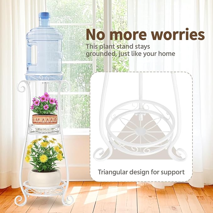 LASZOLA 3 Tier White Metal Plant Stand for Multiple Large Planters Indoor Outdoor Organizer, Heavy Duty Tall Flower Stand for Corner Patio Bathroom Office, Modern Sturdy Vertical Iron Rack, Cat Proof