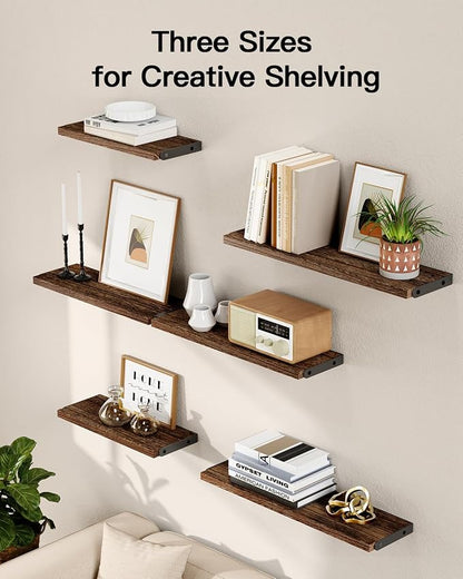 AMADA HOMEFURNISHING Wall Shelves Set of 6, Rustic Farmhouse Floating Shelves - Image 7