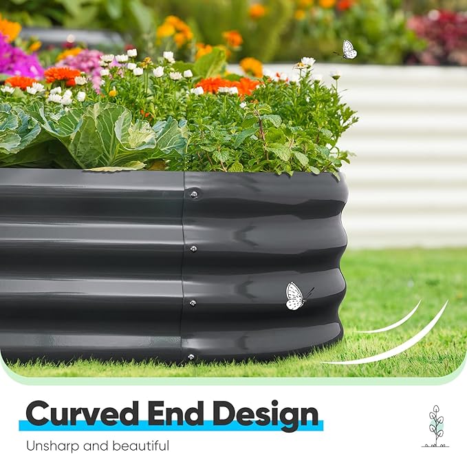 Quictent Galvanized Raised Garden Bed Kit, 6x3x1 ft Oval Metal Planter Box for Vegetables, Dark Grey
