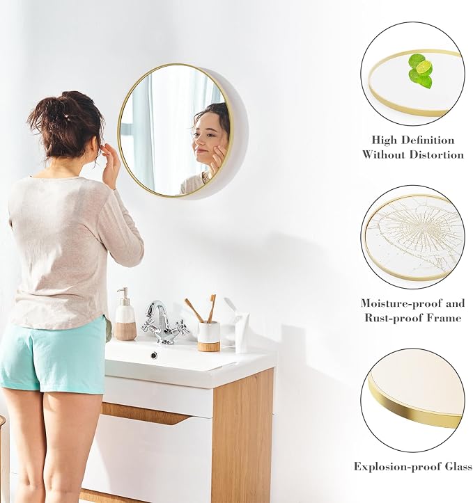 NEWBULIG Round Bathroom Mirror for Over Sink, 20 Inch Wall Mount Vanity Circle - Image 4