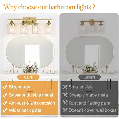 Indoi 4 Light Bathroom Light Fixtures, Brass Vanity Lights - Image 2
