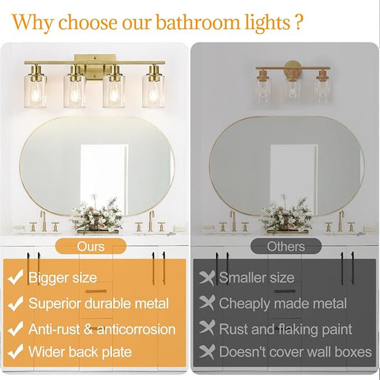 Indoi 4 Light Bathroom Light Fixtures, Brass Vanity Lights - Image 2