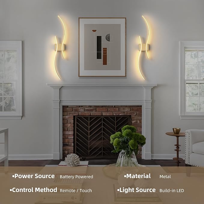 Battery Operated Wall Sconce Set of Two, Dimmable Modern LED Rechargeable Wall - Image 6