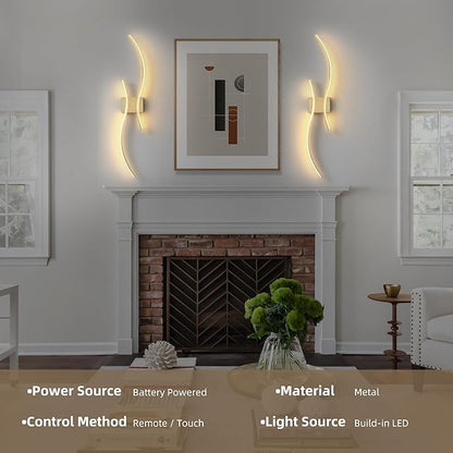 Battery Operated Wall Sconce Set of Two, Dimmable Modern LED Rechargeable Wall - Image 6