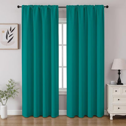 CUCRAF Turquoise Blackout Curtains 84 inch Length 2 Panels Set, Rod Pocket Room by CUCRAF