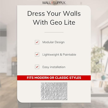Wall!Supply - 3D Wall Panels – Geo Lite White Wall Covering - Lightweight - Image 3