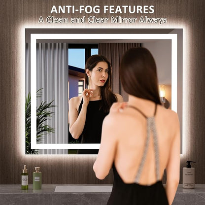 LOAAO 39.4"x31.5" LED Mirror for Bathroom, Lighted Bathroom Mirror - Image 2