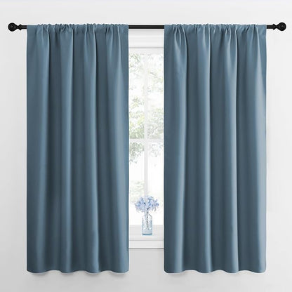 NICETOWN Kitchen Curtains, Short Blackout Drapes, Smoky Blue, 34 in x 45 in by NICETOWN