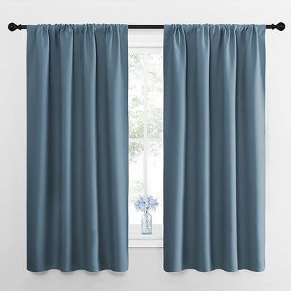 NICETOWN Kitchen Curtains, Short Blackout Drapes, Smoky Blue, Thermal Insulated by NICETOWN