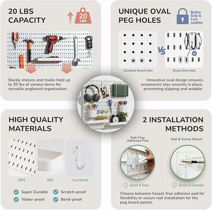 Keepo Peg Board Wall Organizer – Plastic Pegboard Panels, Modular Peg Board - Image 5