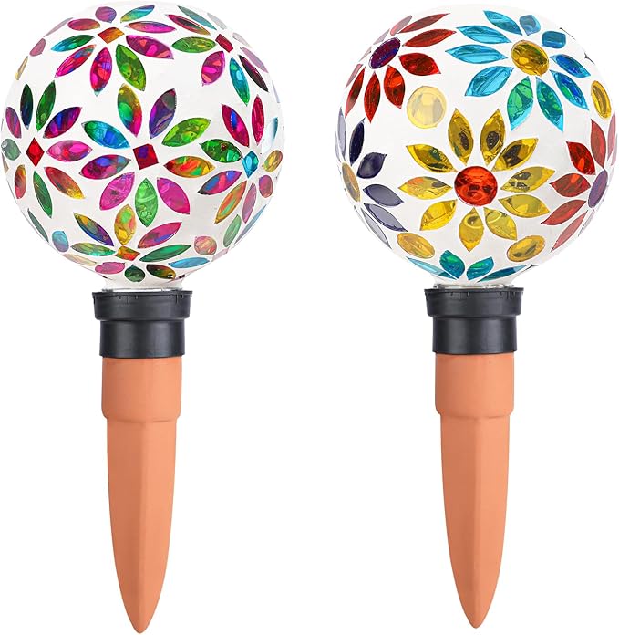 Terracotta Watering Spikes Mosaic Watering Globes for Outdoor Plants 2 Pack Automatic Plant Waterer Watering Devices Water Bulbs