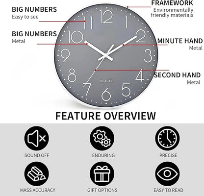 SIN&MI Wall Clock Silent & Non Ticking Modern Quartz Battery Operated Digital - Image 3