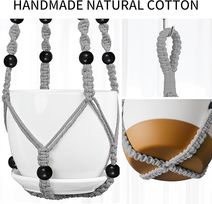 3 Pack Macrame Plant Hanger - 35"/29"/23" Different Sizes, Hanging Planter Basket Flower Pot Holder for Indoor Outdoor, Boho Home Decor, Gray (POTS NOT Included)