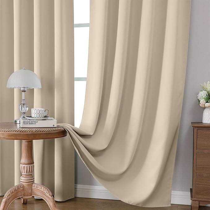 CUCRAF Light Beige Blackout Curtains 45 inch Length 2 Panels Set, Rod Pocket - Image 5