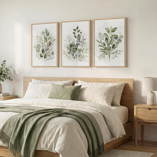 Framed Botanical Wall Art for Living Room, 3 Piece Neutral Sage Green - Image 2
