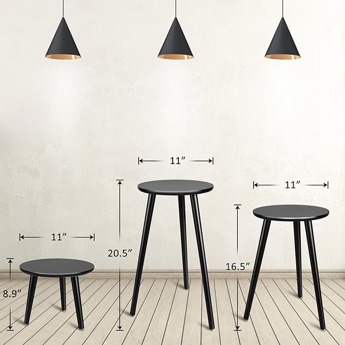 Uneedem Indoor Plant Stand Wood Mid Century Plant Stand for Indoor Plants, Modern Plant Table, 20.5" Tall Plant Holder Stand for Flower Pots, Small Round Side Table, Black