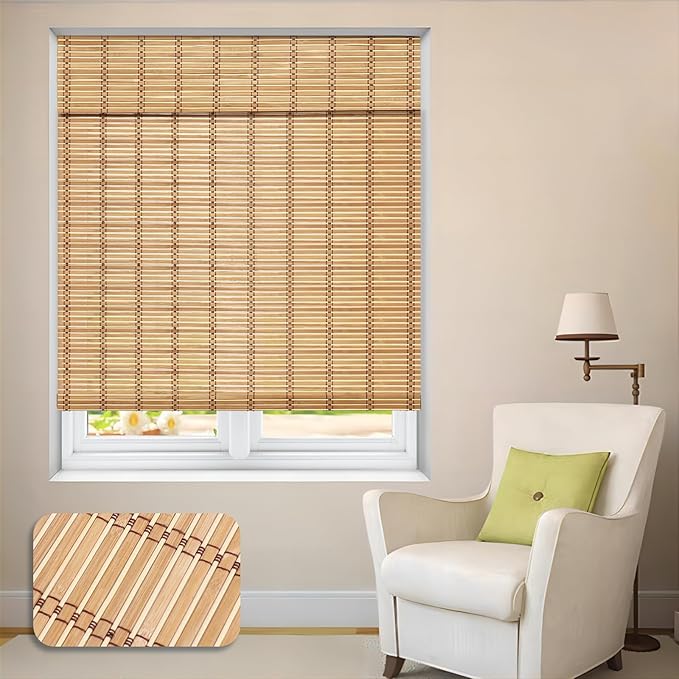 LUCKUP Cordless Bamboo Roman Shades, Roll Up Blinds by LUCKUP