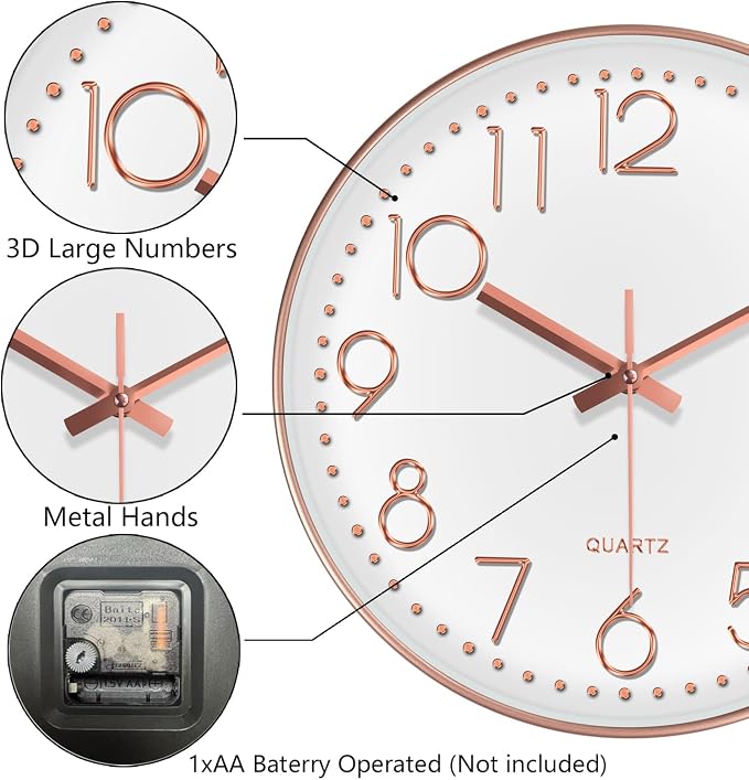Wall Clock, Silent Wall Clocks Battery Operated 10 Inch- Modern Non Ticking - Image 6