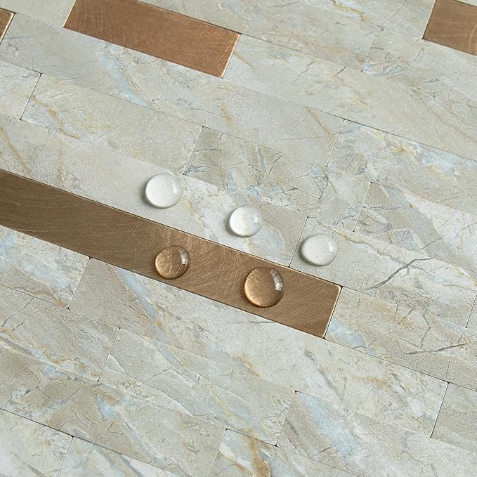 AULIGET 2 Sheets Faux Stone Peel and Stick Backsplash, Light Brown Marble Look - Image 4