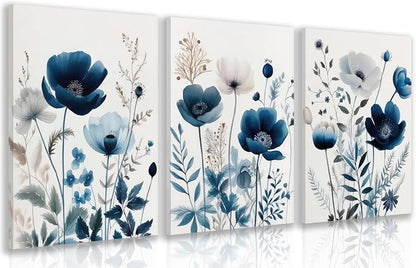 LLEEMPI Framed Navy Blue Floral Wall Art Set of 3, Modern Wildflower Wall Decor by Unknown