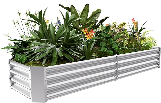 Land Guard 8×4×1ft Galvanized Metal Raised Garden Bed, Metal Planter Kit Box Outdoor for Deep-Rooted Vegetables, Flowers, Green and Herbs……