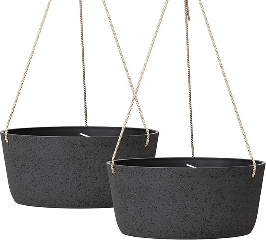 La Jolie Maison Large Hanging Planters - 12 Inch Outdoor Flower Pots, Hanging Garden Planters Set of 2, Black Charcoal