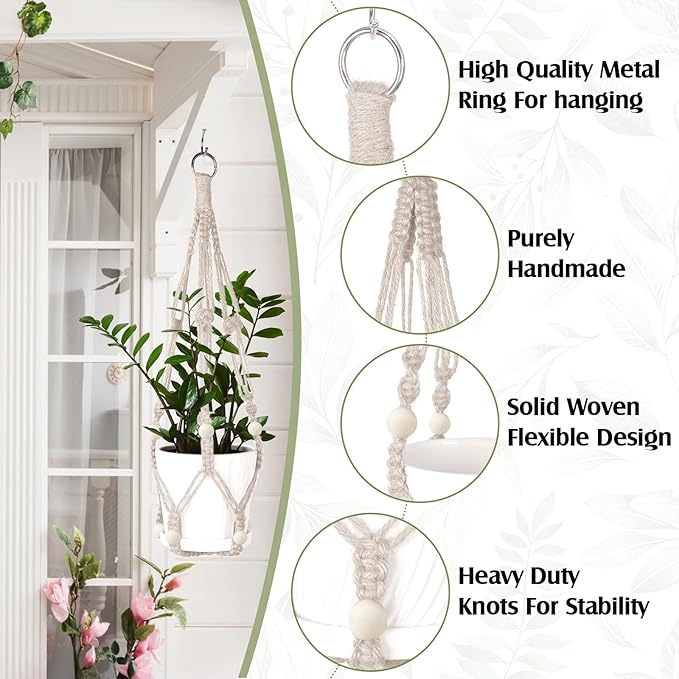 Hoteam 12 Pcs Macrame Plant Hangers Macrame Hanging Planters for Indoor Plants Handmade Boho Hanging Baskets Flower Pots Holder for Outdoor Home Wall Decor