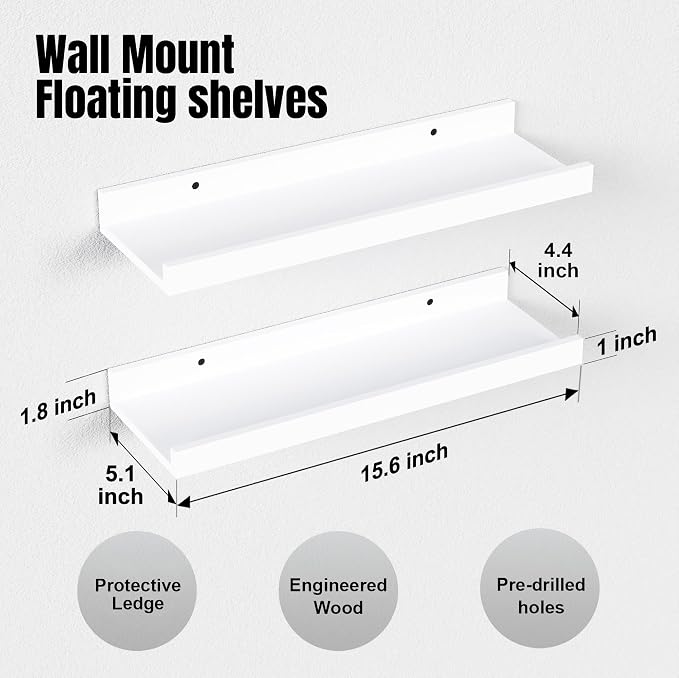 Boswillon Floating Shelves Wall Mounted Set of 2, Modern White Shelves - Image 3