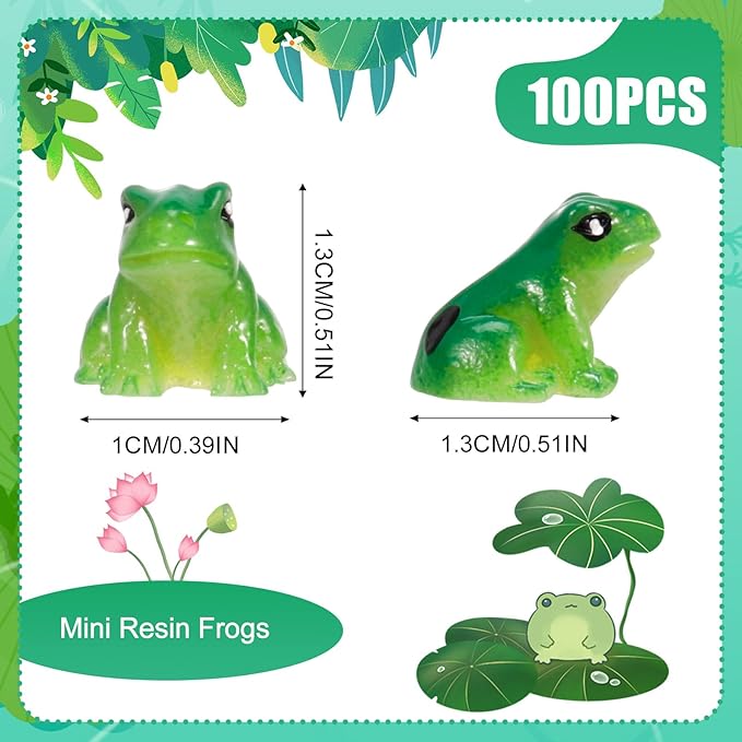 100 Pcs Mini Resin Frogs, Cute Green Frog Tiny Frogs Mini Frogs Figurines Miniature Frogs Animals Figurines Ornament for DIY Crafts Landscape Aquarium Dollhouse Fairy Garden Decor Potted